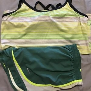 Womens Athletic Danskin Tank & Nike Shorts Multi Color Green XL